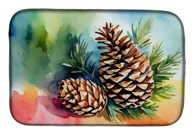 Maine White Pine Cone and Tassels in Watercolor Dish Drying Mat Absorbent Dish Drying Mat Pad for Kitchen Counter Dish Drainer Mat for Countertop