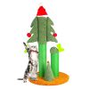 32'' Cat Scratching Post, Tall Christmas Tree Cat Scratcher with 3 Posts and Cute Dangling Teaser Balls