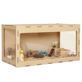 Wooden Hamster Cage Small Animals House, Acrylic Hutch for Dwarf Hamster, Guinea Pig, Chinchilla, Opening Top with Air Vents