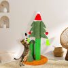 32'' Cat Scratching Post, Tall Christmas Tree Cat Scratcher with 3 Posts and Cute Dangling Teaser Balls