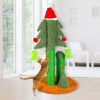 32'' Cat Scratching Post, Tall Christmas Tree Cat Scratcher with 3 Posts and Cute Dangling Teaser Balls