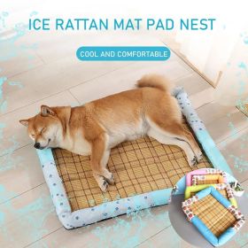 Breathable Pet Puppy Cooling Mat Bed Summer Protection Cervical Spine Cat Dog Ice Mat Square Rattan Kennel Supplies (Color: pink, size: 50cm*40cm*7cm)