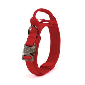 Tactical Dog Collar Military Dog Collar Adjustable Nylon Dog Collar Heavy Duty Metal Buckle with Handle for Dog Training (Color: Red, size: M)