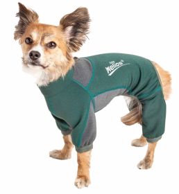 Dog Helios 'Rufflex' Mediumweight 4-Way-Stretch Breathable Full Bodied Performance Dog Warmup Track Suit (Color: Green, size: medium)