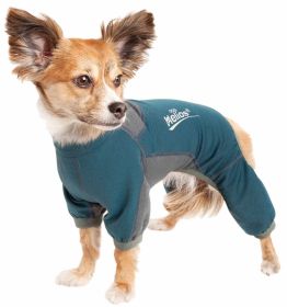 Dog Helios 'Rufflex' Mediumweight 4-Way-Stretch Breathable Full Bodied Performance Dog Warmup Track Suit (Color: Blue, size: medium)