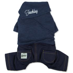 Touchdog Vogue Neck-Wrap Sweater and Denim Pant Outfit (Color: Navy, size: small)