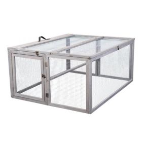 Folding Rabbit Hutch with Roosting Bar;  Wood Collapsible Guinea Chick Run;  Outdoor Bunny Cage;  Portable XH (Color: Gray)